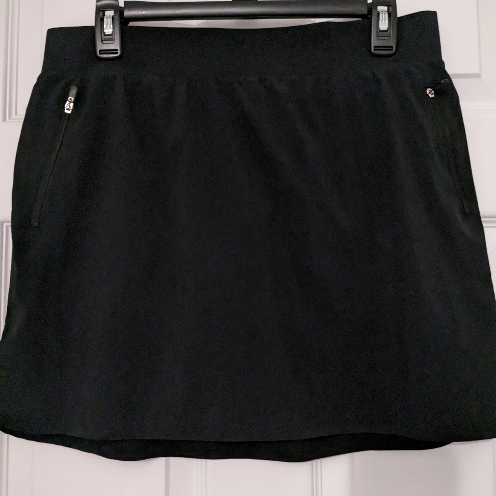 Tek Gear Women's Large Black Dry Tek Skort with Zipper Pockets & Slits on Sides
